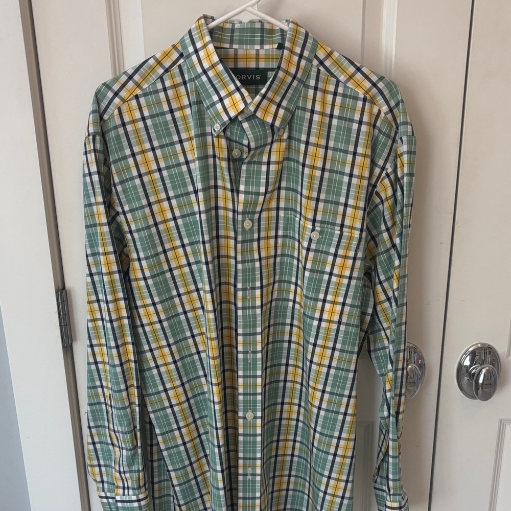 Orvis Green, Yellow & White Plaid Button-Down Shirt